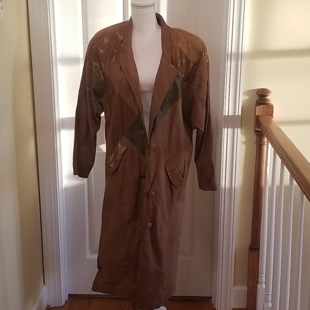 VINTAGE brown leather Paris Sport Club trench S